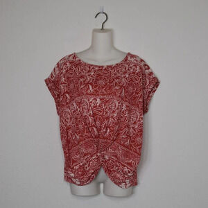 Lucky Brand Floral Knot Front Top Sz M Sunflower Crop Oversized Modal Blend Boho